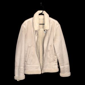 ZARA Men’s Beige/Cream Fleece Lined Jacket with Collar Strap